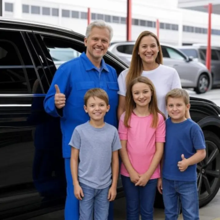 Rodzina z naprawionym SUV-em