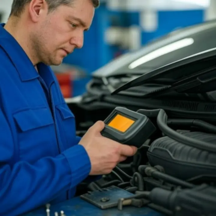 Mechanik wykonujący skan diagnostyczny